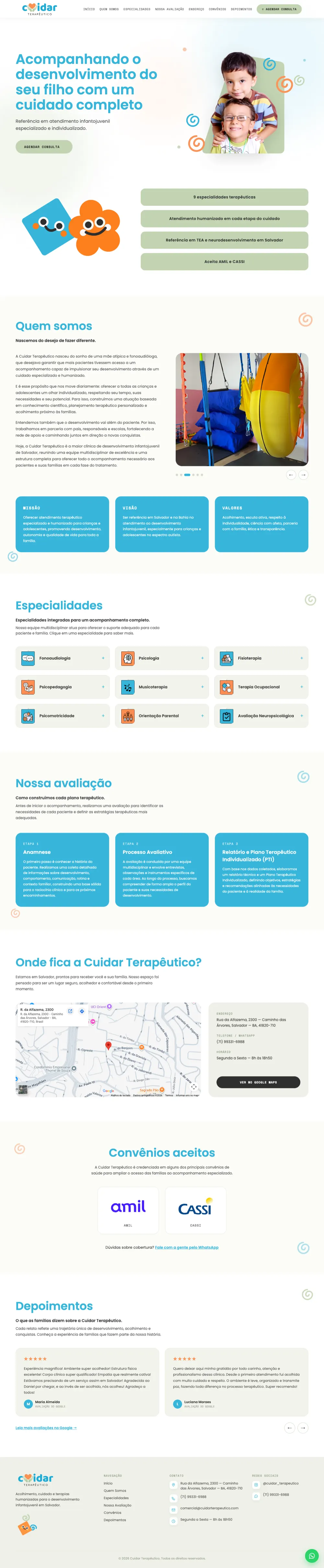 Página do site Cuidar Terapêutico
