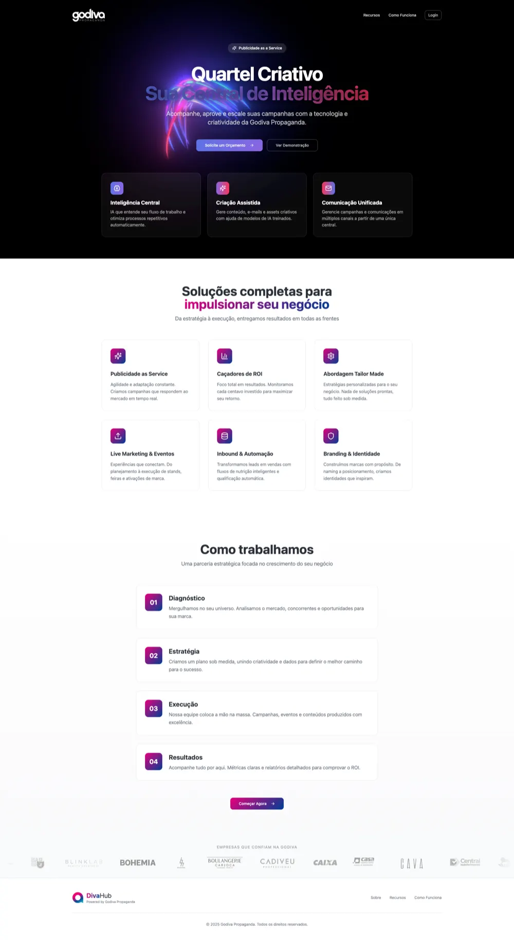 Página do site DivaHub · Godiva Propaganda