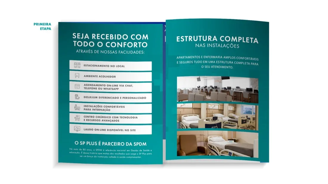 miolo do folder, facilidades e estrutura